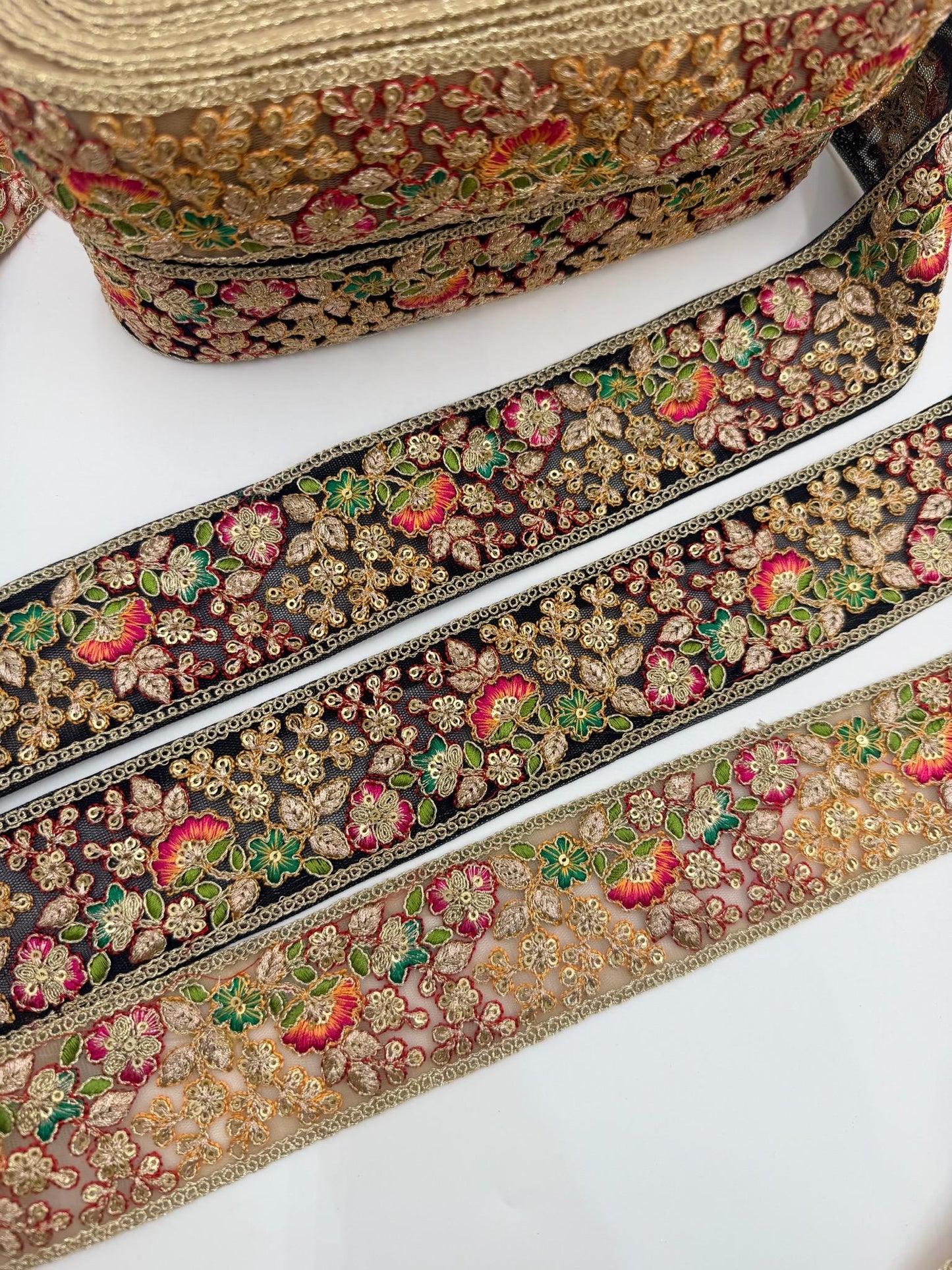 Black Floral Embroidered Lace Trim