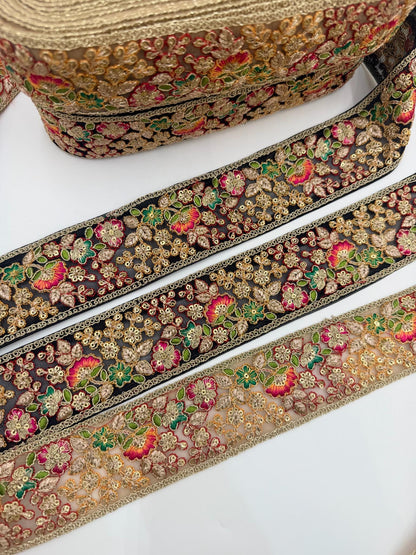 Black Floral Embroidered Lace Trim