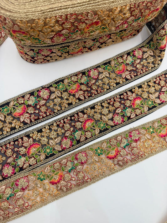Black Floral Embroidered Lace Trim