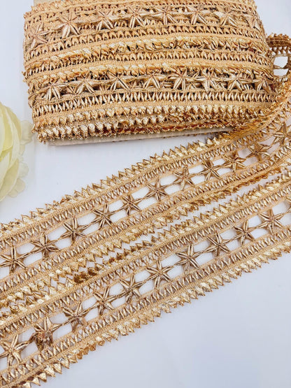 Gold Gota Patti Lace Trim Metallic Floral Border