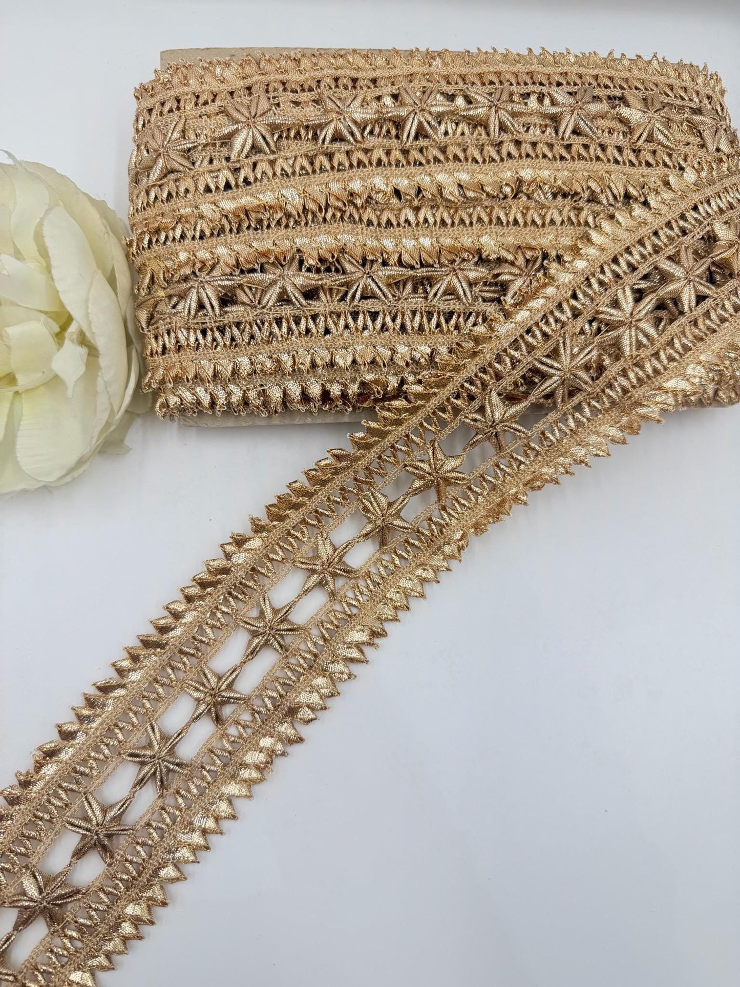 Gold Gota Patti Lace Trim Metallic Floral Border