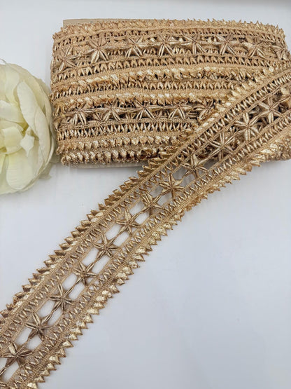 Gold Gota Patti Lace Trim Metallic Floral Border