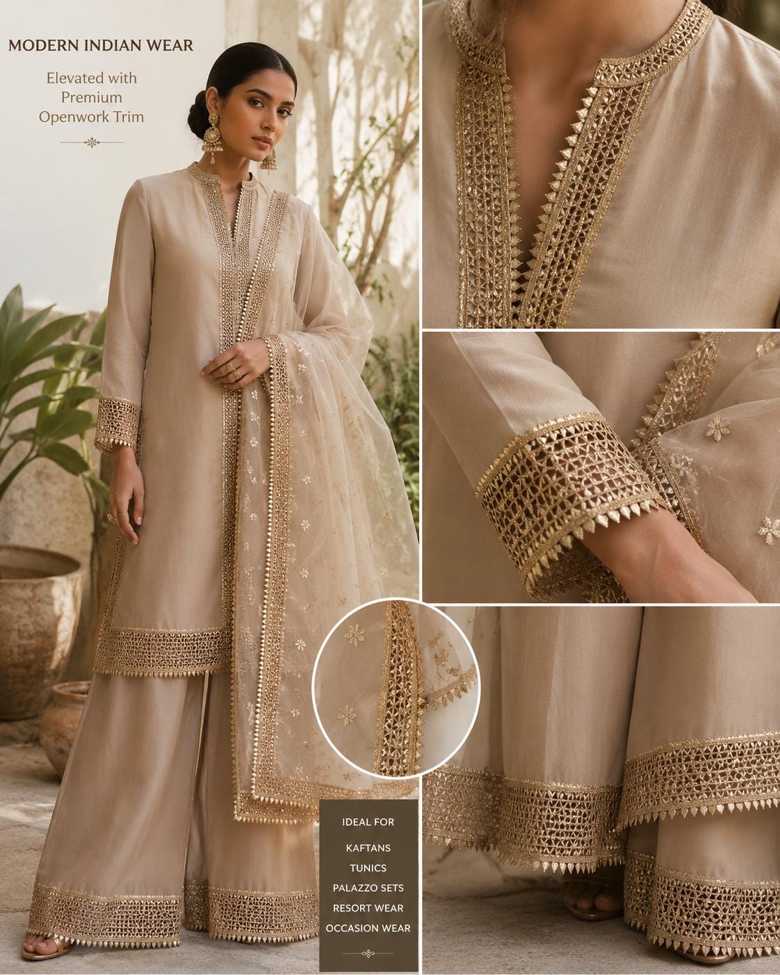 Champagne Gold Openwork Ribbon Trim