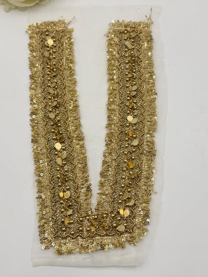Hand Embroidered Gold Sequin Neckline Applique