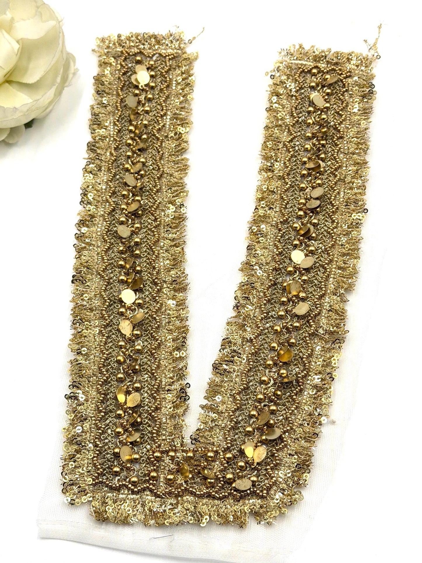 Hand Embroidered Gold Sequin Neckline Applique
