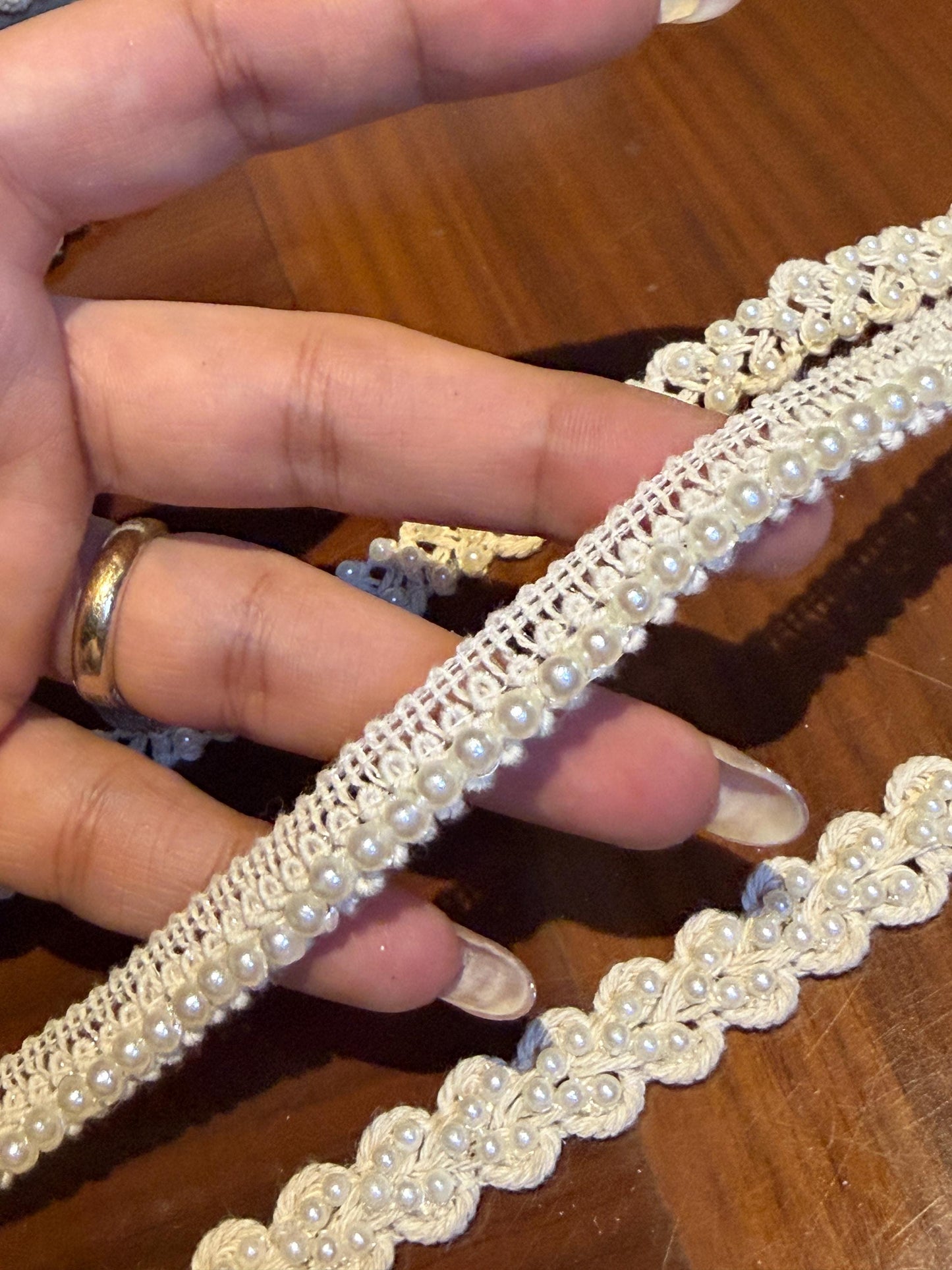 Pearl Edging Lace Trim Ivory Pearl Border Ribbon