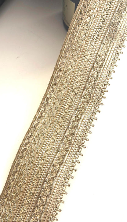Champagne Gold Metallic Trim Border 3 Inch Wide Decorative Lace