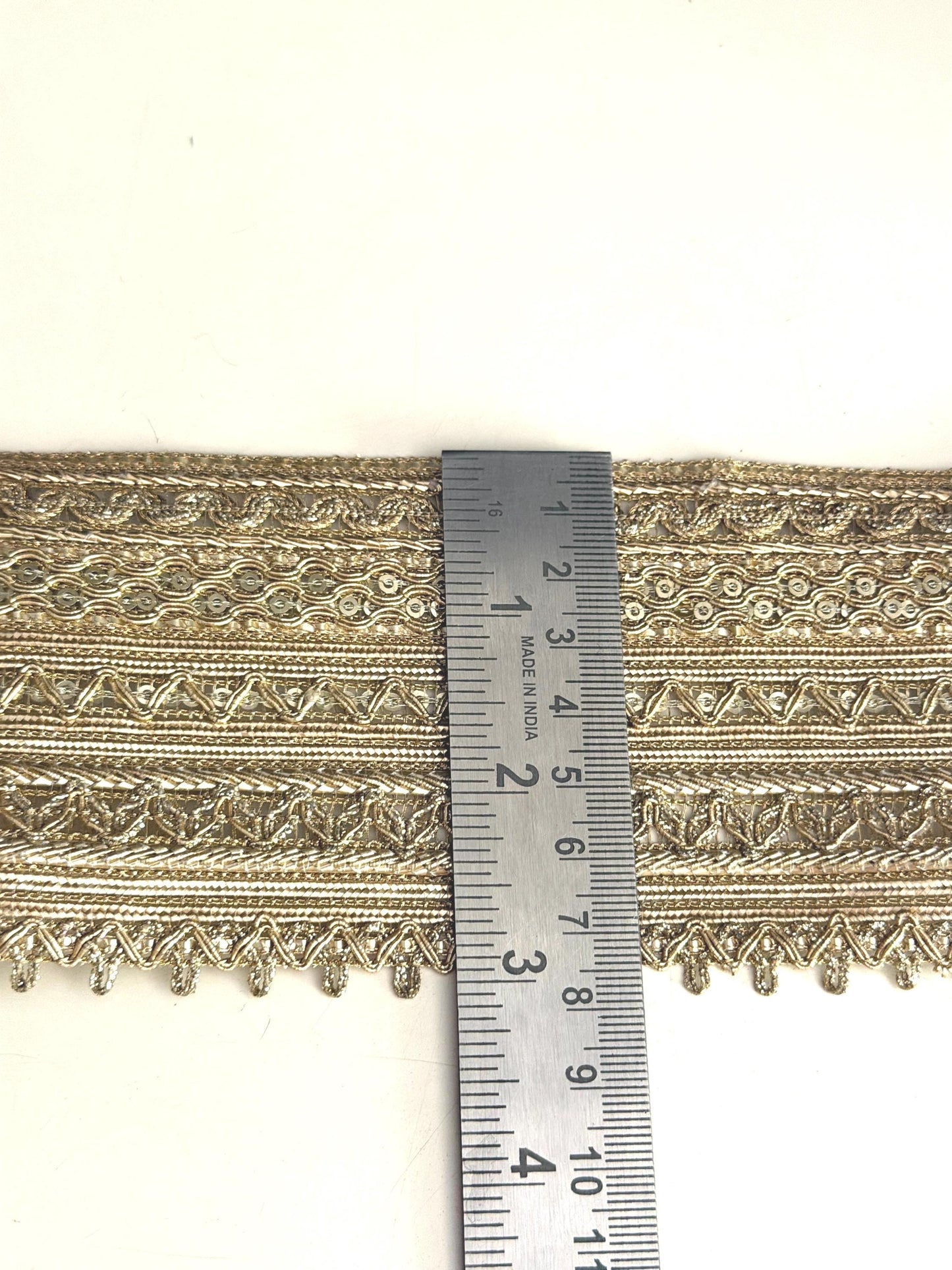 Champagne Gold Metallic Trim Border 3 Inch Wide Decorative Lace