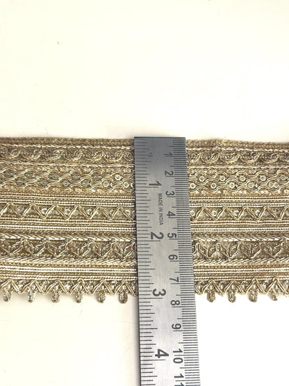 Champagne Gold Metallic Trim Border 3 Inch Wide Decorative Lace