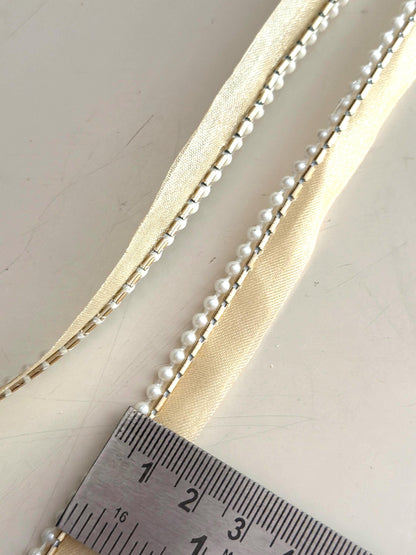 Pearl Beaded Ribbon Trim Ivory Crafting Lace