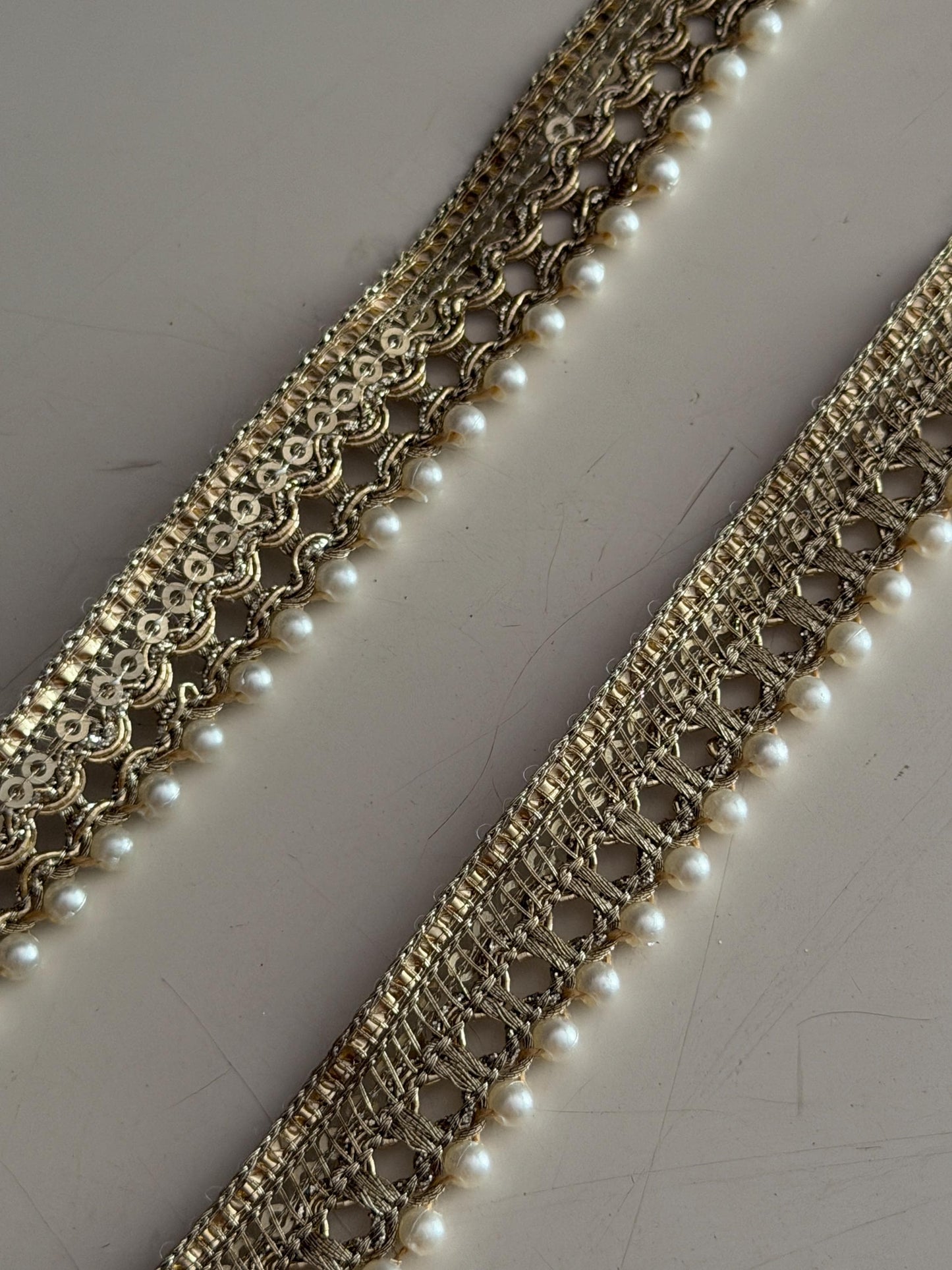 Antique Gold Pearl Edging Lace Trim