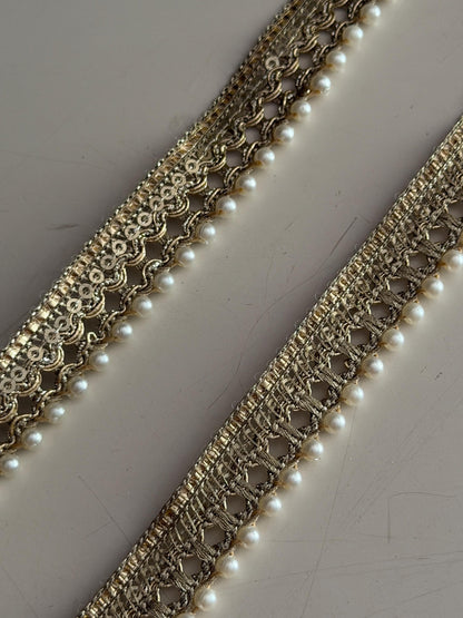 Antique Gold Pearl Edging Lace Trim