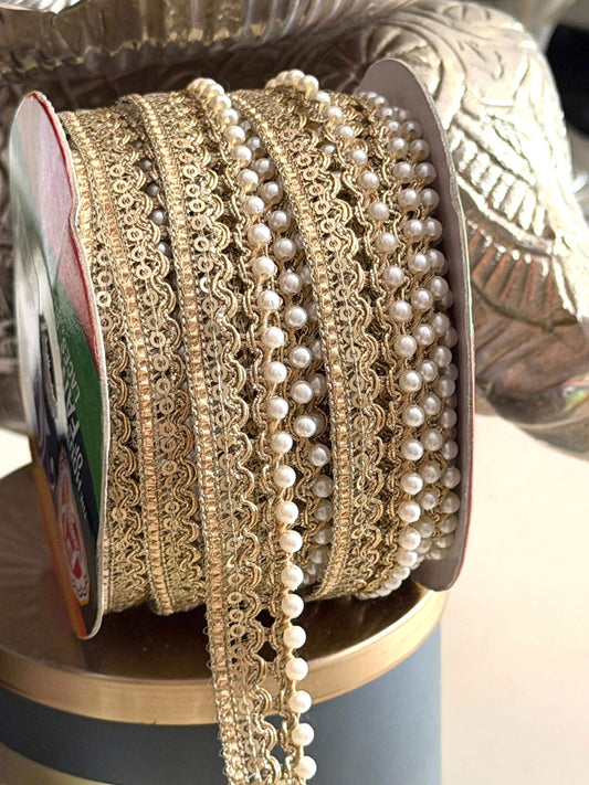 Antique Gold Pearl Edging Lace Trim