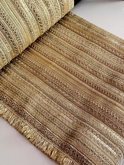 Extra Wide Gold Embroidered Fringe Trim