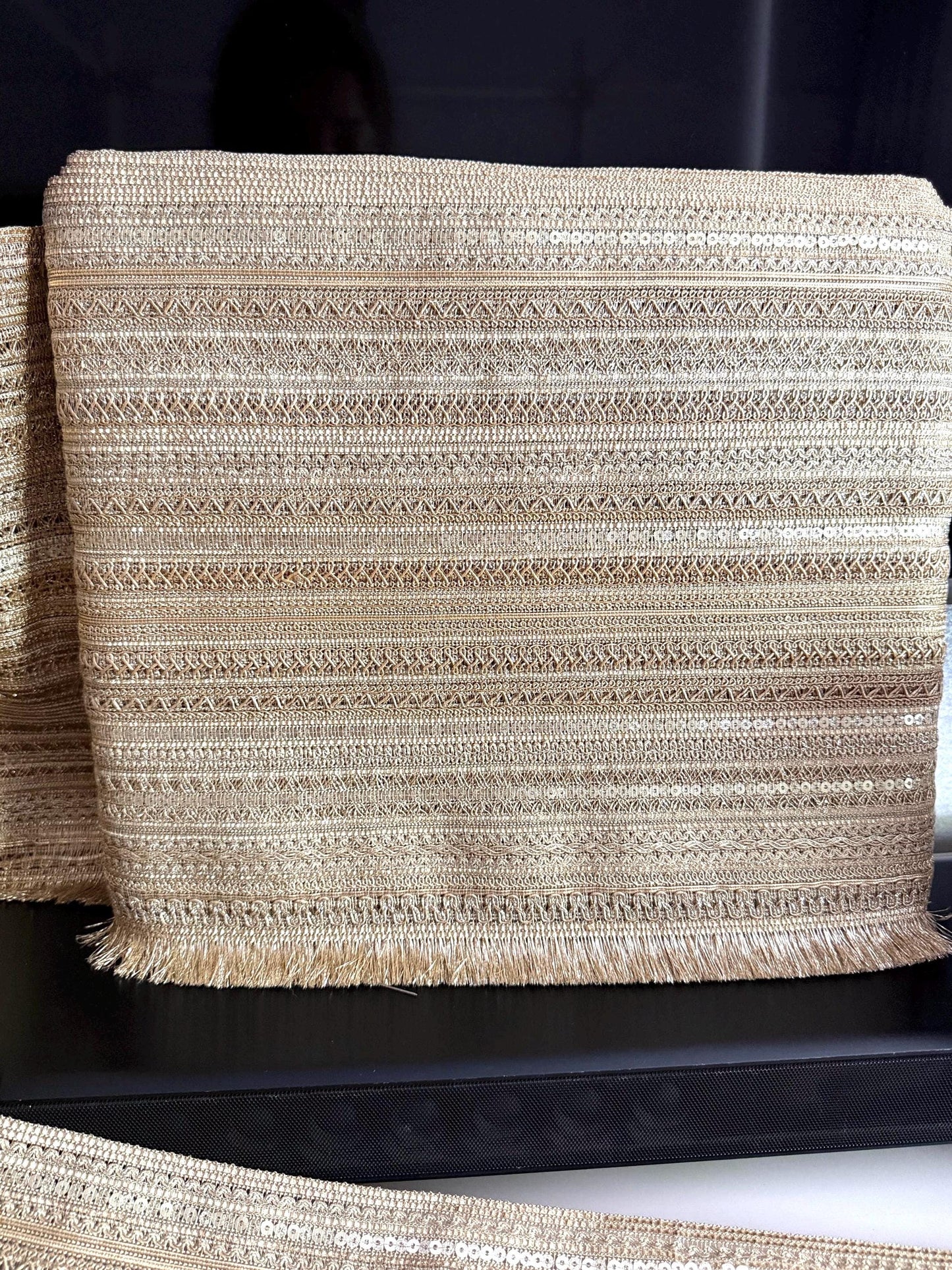 Extra Wide Gold Embroidered Fringe Trim