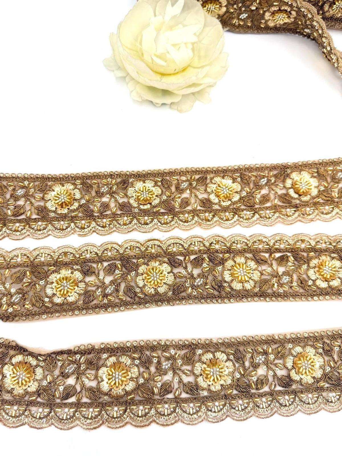 Antique Gold Floral Embroidered Trim