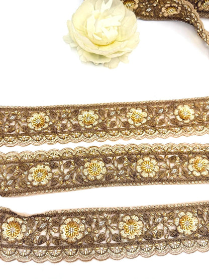 Antique Gold Floral Embroidered Trim