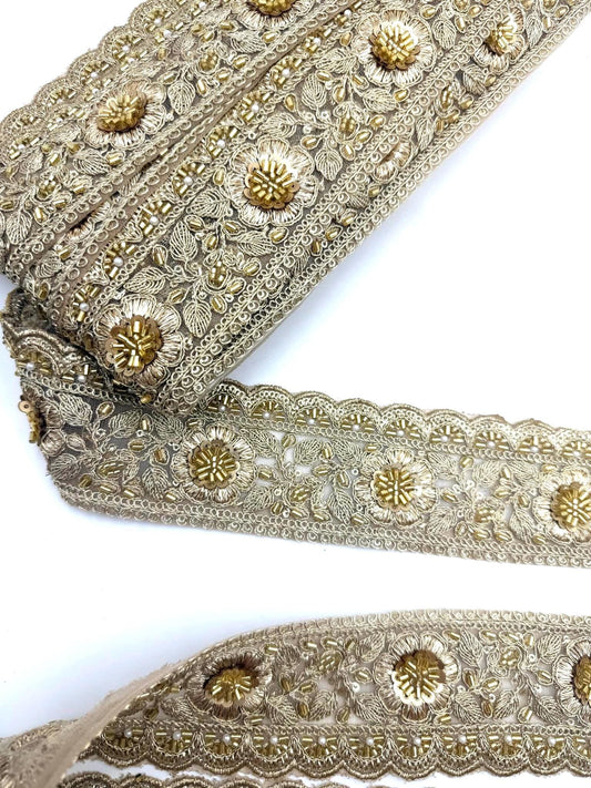 Antique Gold Floral Embroidered Trim