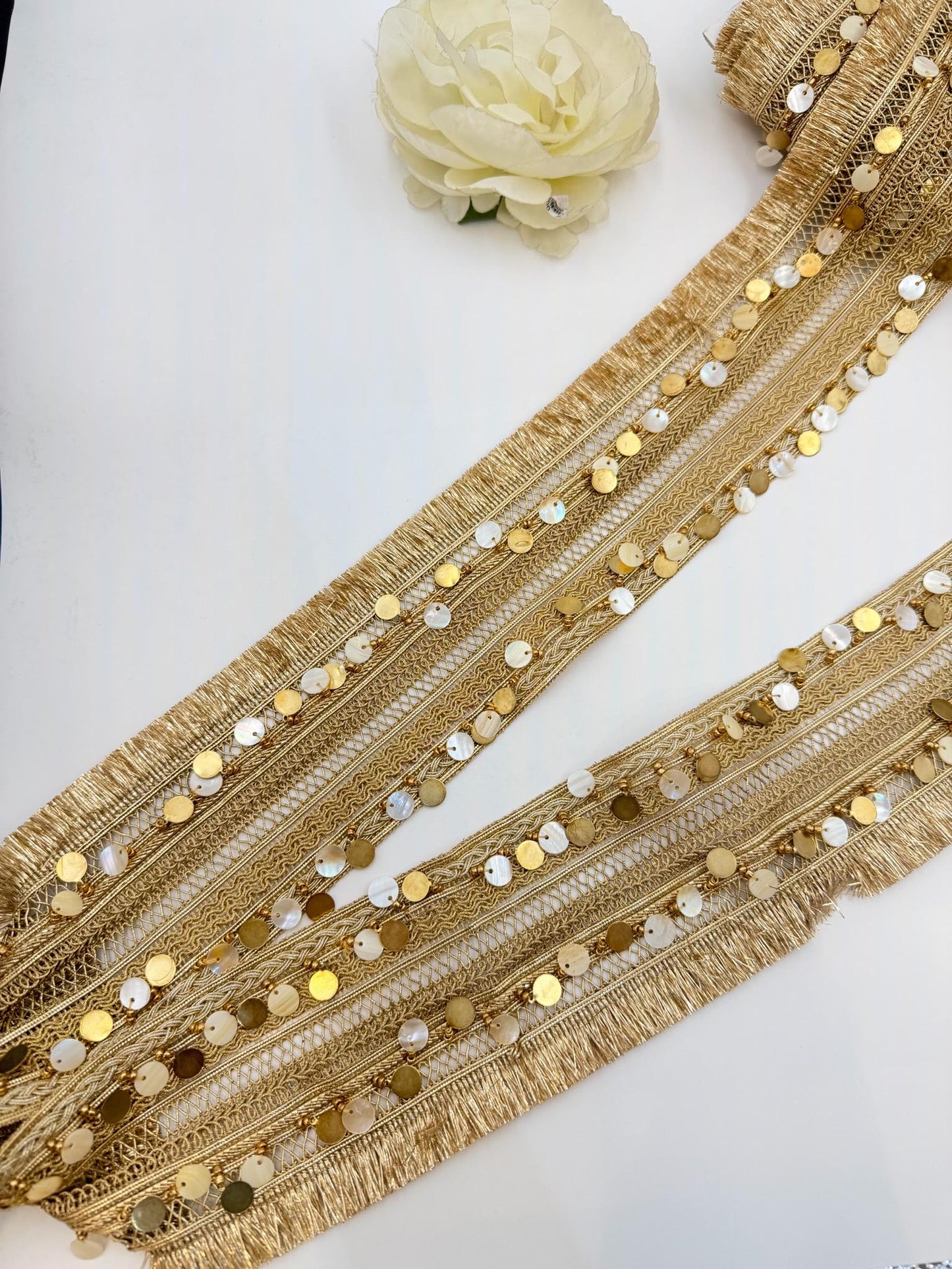Champagne Gold Sequin Fringe Trim