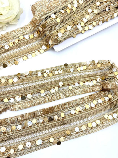Champagne Gold Sequin Fringe Trim