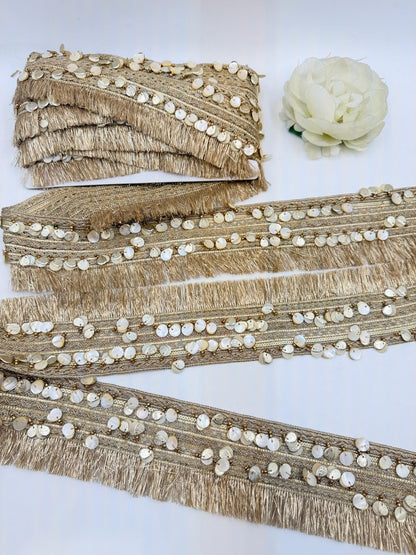 Champagne Gold Fringe Trim with Shell Sequins