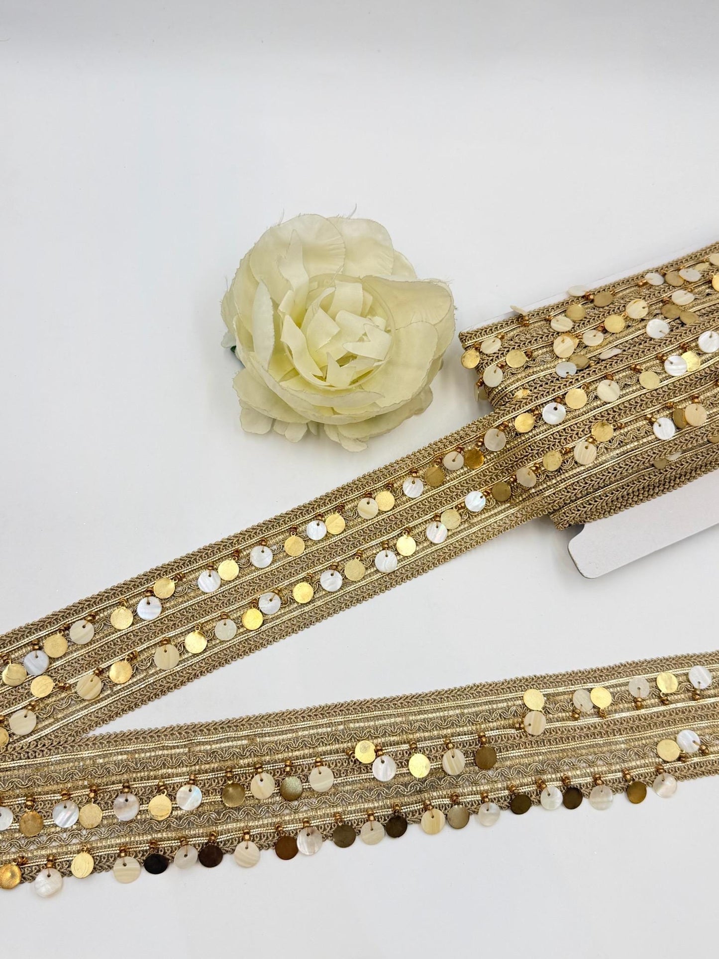 Champagne Gold Sequin Shell Coin Trim