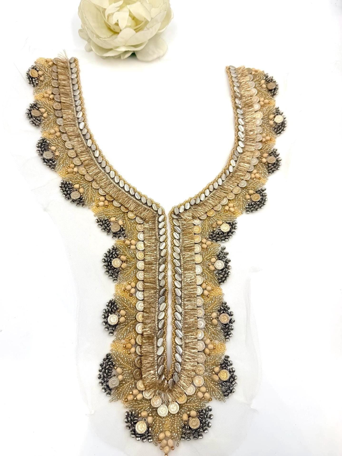 Hand Embroidered Neckline Applique