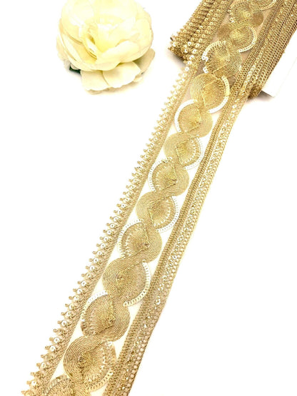 Champagne Gold Embroidered Sequin Lace Trim