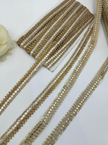 Gold Faux Mirror Lace Trim – Embroidered Border for Bridal