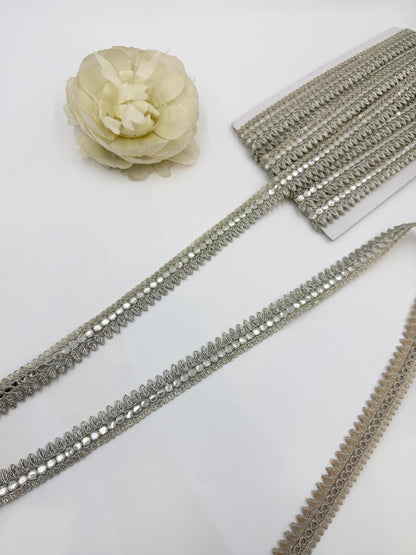 Gold Faux Mirror Lace Trim – Embroidered Border for Bridal