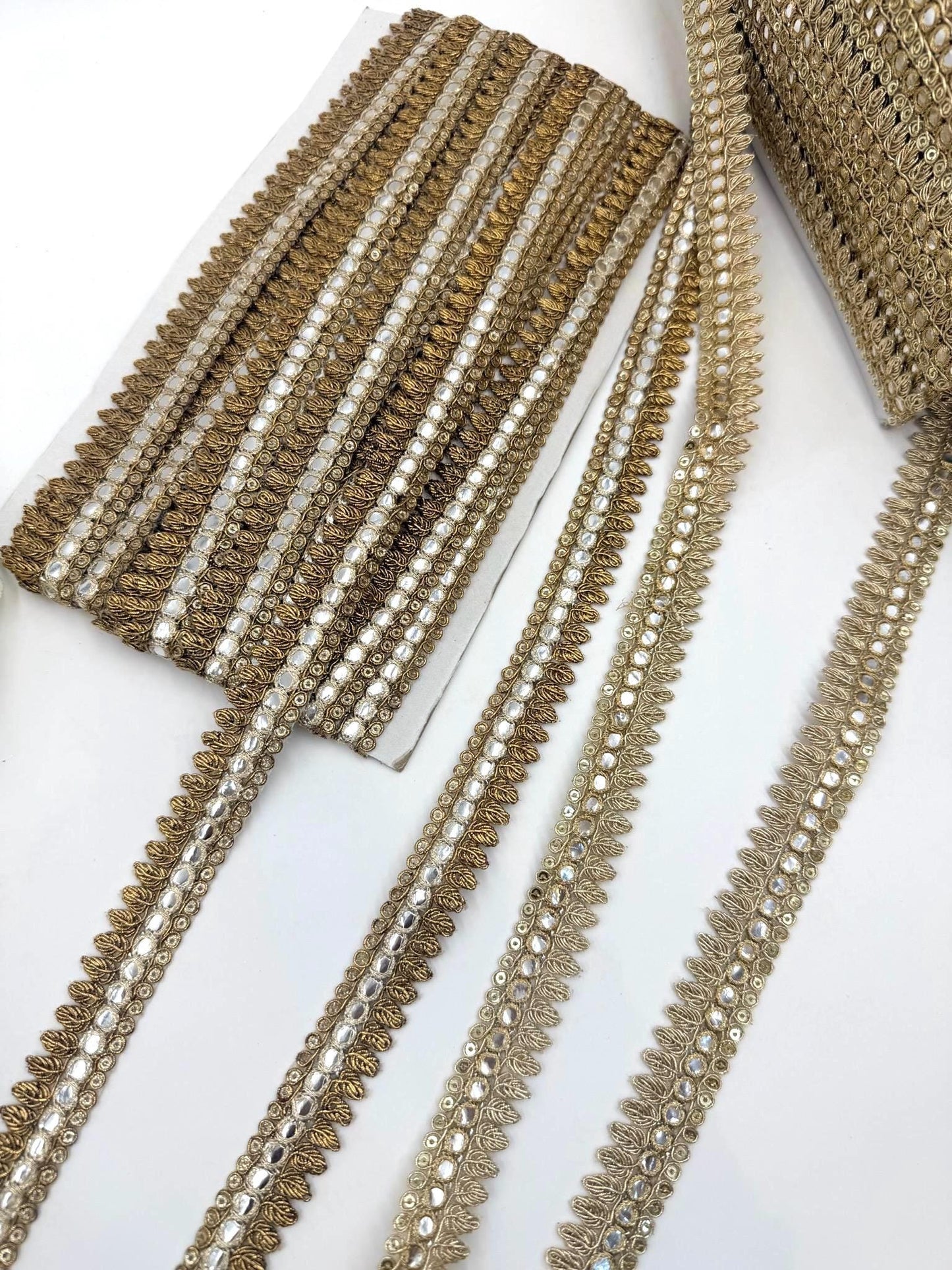 Gold Faux Mirror Lace Trim – Embroidered Border for Bridal