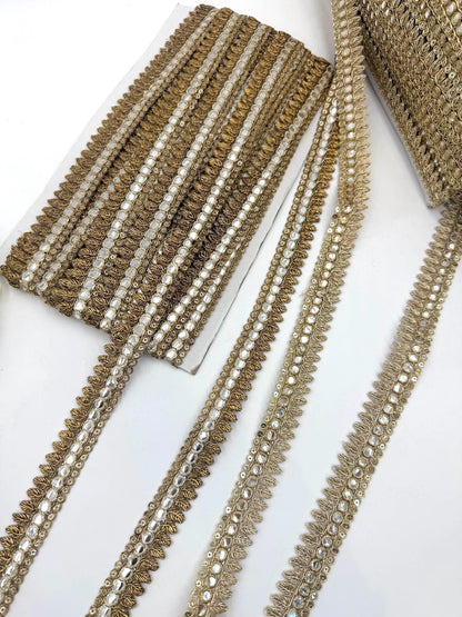 Gold Faux Mirror Lace Trim – Embroidered Border for Bridal