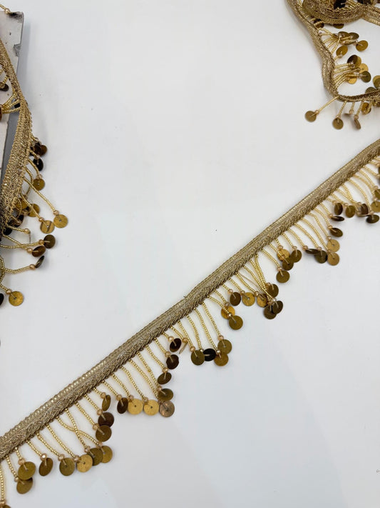 Gold Coin Fringe Trim: Metallic Sequin