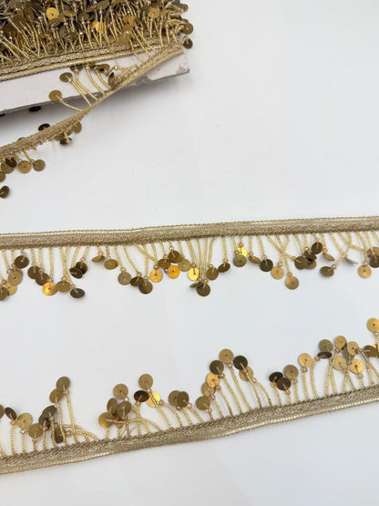 Gold Coin Fringe Trim: Metallic Sequin