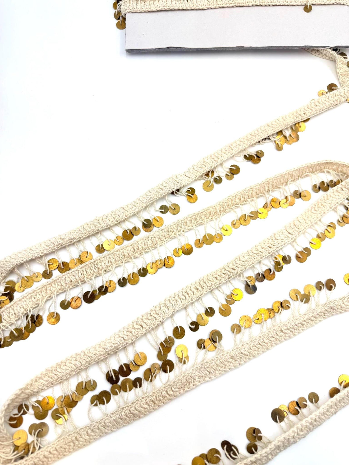 Gold Ivory Sequin Shell Fringe Trim