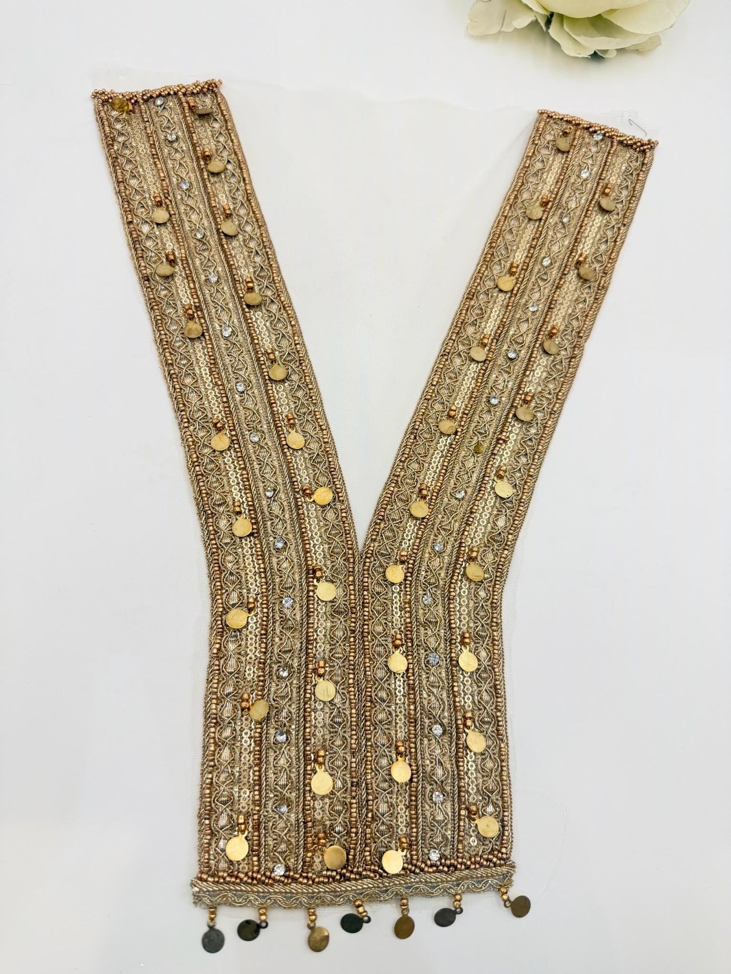 Gold Mirror Work Neckline Applique