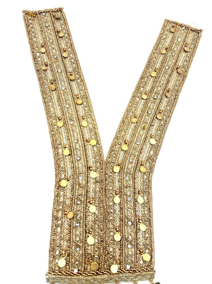 Gold Mirror Work Neckline Applique