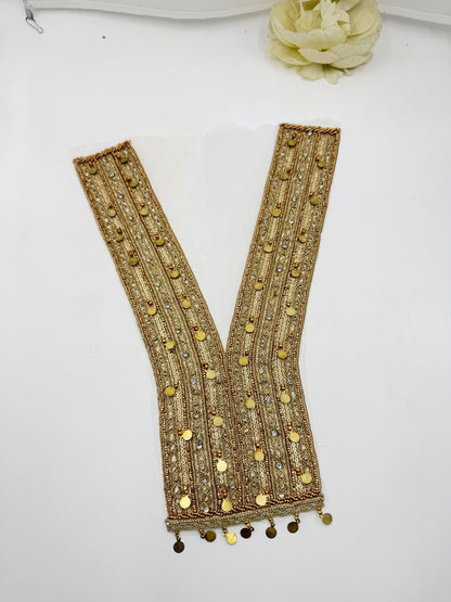 Gold Mirror Work Neckline Applique