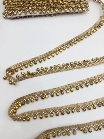 Handmade Ghungroo Lace Trim: Antique Gold Bell Border
