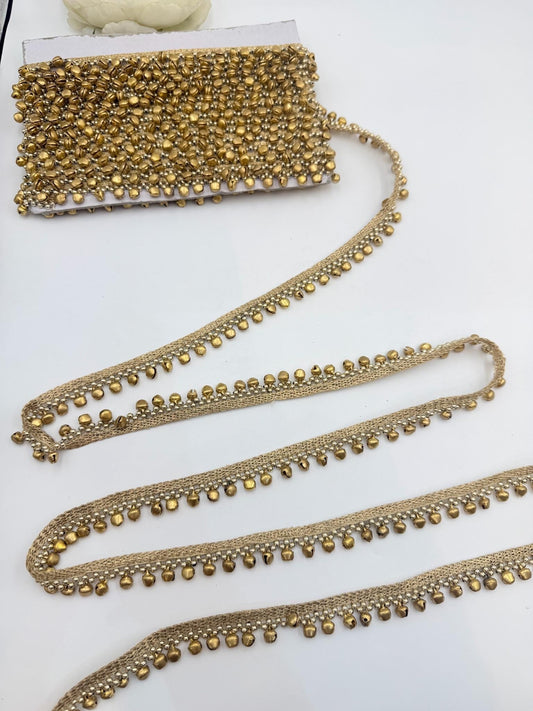 Handmade Ghungroo Lace Trim: Antique Gold Bell Border