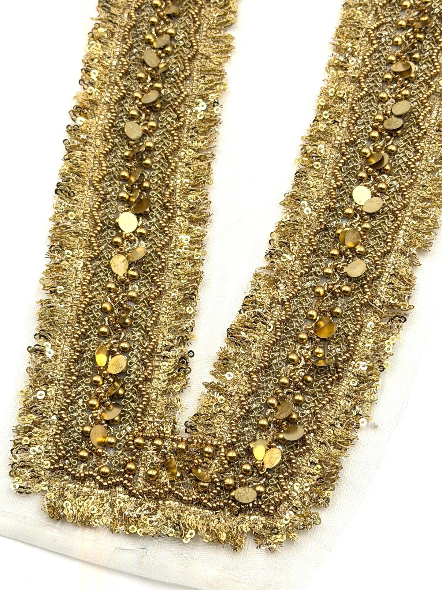 Hand Embroidered Gold Sequin Neckline Applique