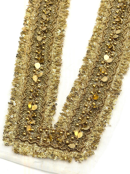 Hand Embroidered Gold Sequin Neckline Applique