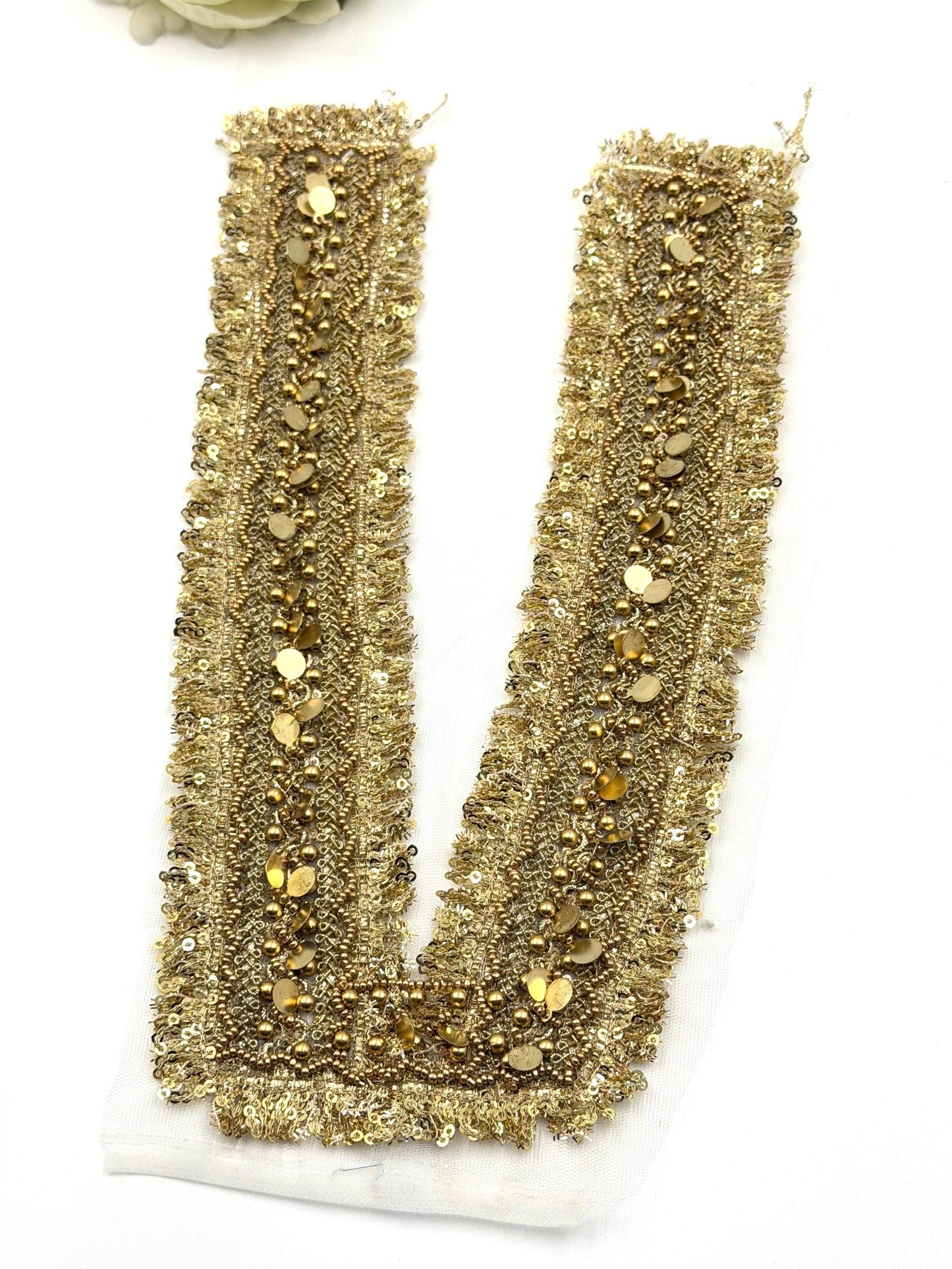 Hand Embroidered Gold Sequin Neckline Applique