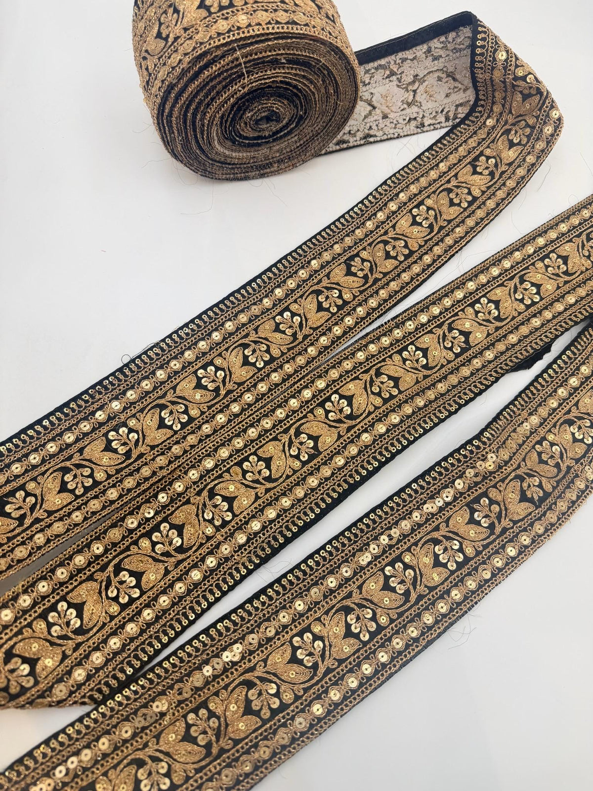 Hand Embroidered Zari Trim Sequin Floral Border