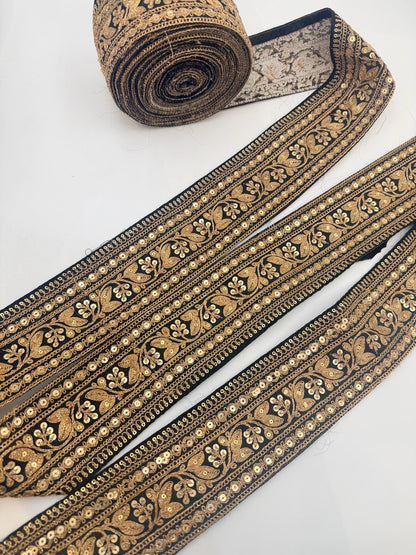 Hand Embroidered Zari Trim Sequin Floral Border