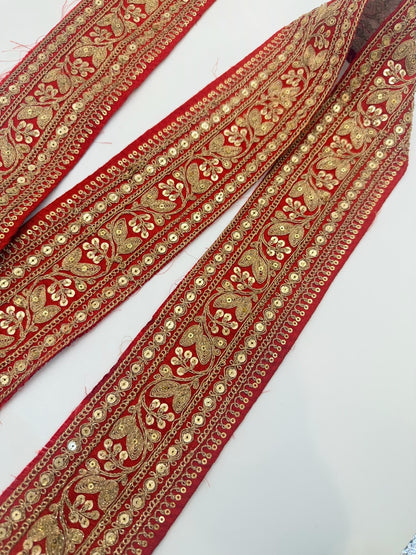 Hand Embroidered Zari Trim Sequin Floral Border