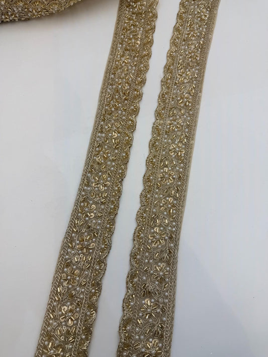 Pearl Beaded Bridal Trim Floral Embroidered Wedding Lace