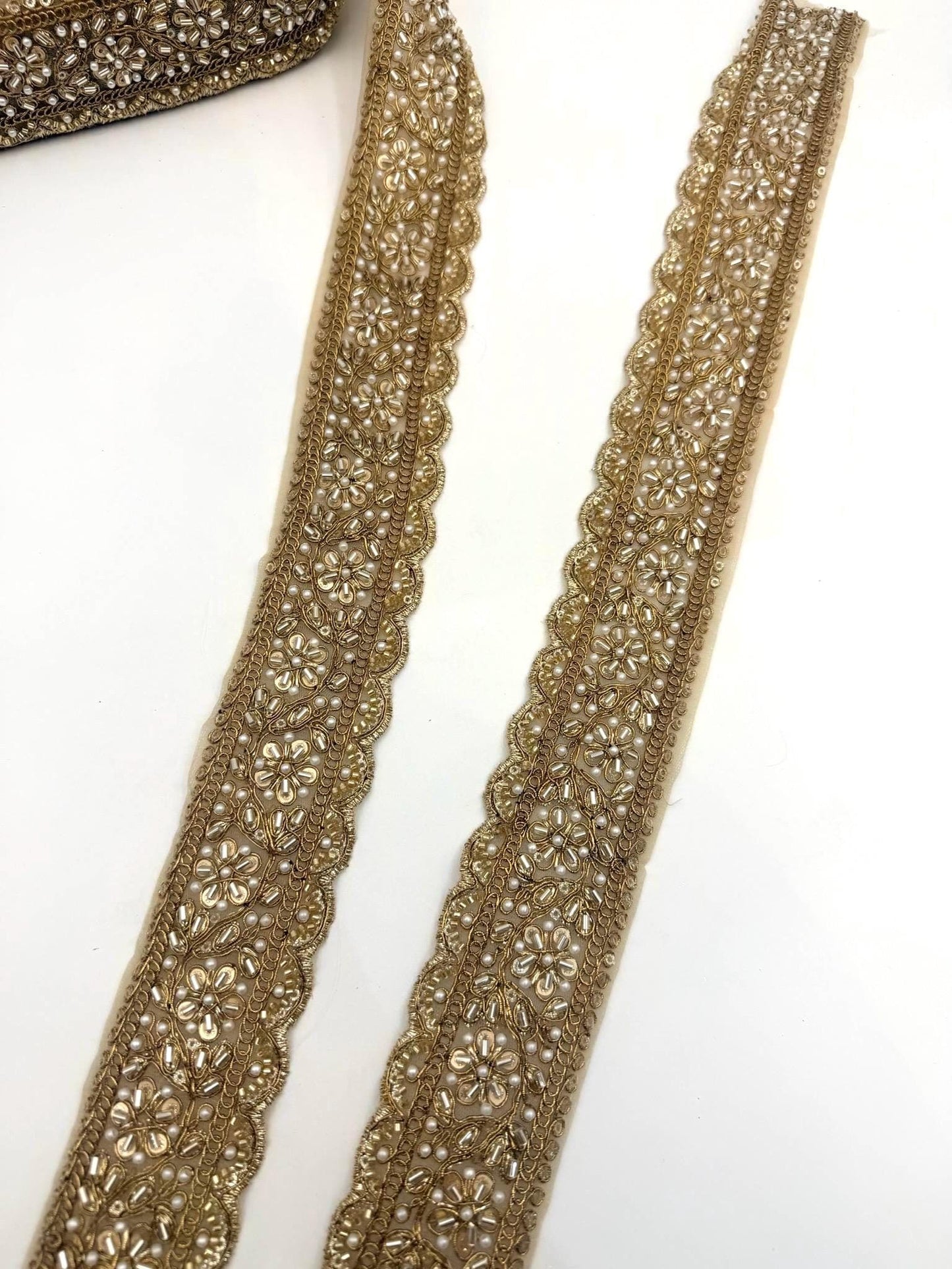 Pearl Beaded Bridal Trim Floral Embroidered Wedding Lace