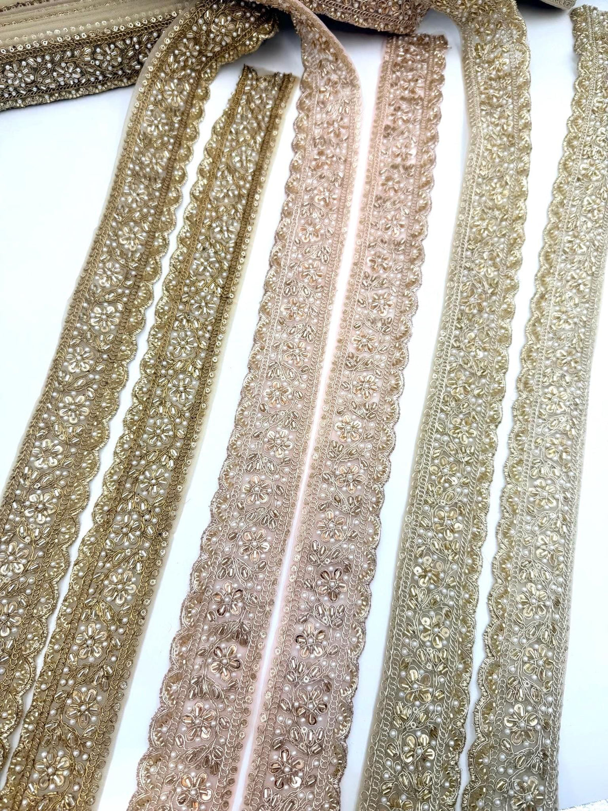 Pearl Beaded Bridal Trim Floral Embroidered Wedding Lace