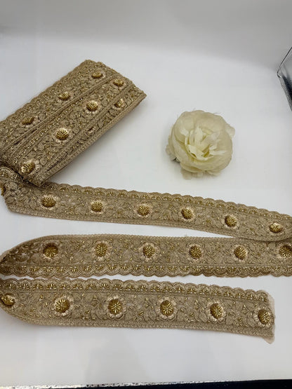 Antique Gold Floral Embroidered Trim